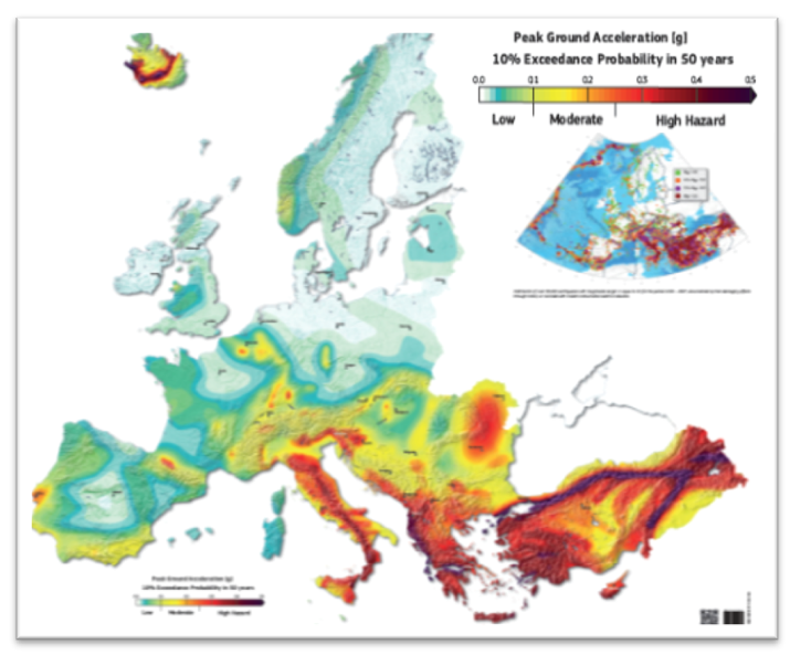 Example seismic hazard map (source: FP7-SHARE project)